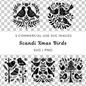 Svg d'oiseaux d'art folklorique scandinave, pack Svg d'oiseaux nordiques, lot de Svg d'oiseaux de Noël, oiseau d'art folklorique, oiseaux de vacances, oiseau rustique, pack Svg d'oiseaux d'hiver