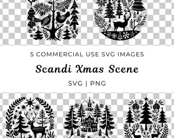 Scandi Christmas Scene Svg, Christmas Snow Scene Svg, Christmas Church Png, Winter Scene Png, Village Svg, Nordic Christmas Svg, Snow Svg