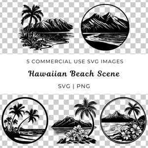 Hawaiian Beach Scene Svg, Tropical Paradise Svg, Hawaii Beach Svg, Ocean Waves Svg, Palm Tree Svg, Sunset Beach Svg, Tropical Island Svg