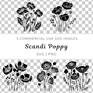 Coquelicot scandinave Svg, vecteur de fleur scandinave, coquelicot nordique SVG, art folklorique coquelicot SVG, SVG esthétique floral, SVG fleurs sauvages, amateurs de nature