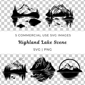 Svg de paysage de montagne, montagne et lac, vecteur de scène de lac, clipart de lac de montagne, fichier Svg de paysage de lac, ensemble SVG de scène de lac