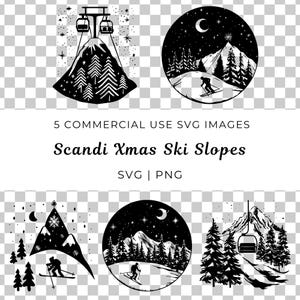 Pista da sci di Natale Scandi Svg, Svg sci scandinavo, Natale sci nordico, Pista da sci invernale, Natale invernale Scandi, Scena invernale nordica