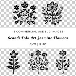 Svg de fleur de jasmin, art folklorique floral scandinave, fleur nordique Svg, Bundle Png de fleur de jasmin, usage commercial, téléchargement numérique