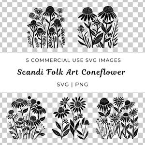 Échinacée Art folklorique Svg, Svg d'art folklorique scandinave, Svg fleur d'échinacée, Clipart Floral, fichiers vectoriels fleur, Svg fleur complexe