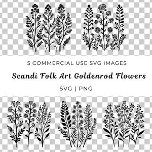 Art folklorique scandinave fleurs Svg, verge d'or fleur SVG, clipart fleurs sauvages nordiques, vecteur botanique, usage commercial, téléchargement numérique