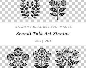 Scandi Folk Art Zinnia Vector, Nordic Floral SVG PNG (Digital Download)