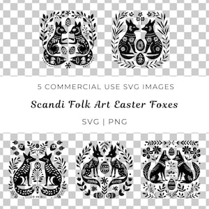 Art folklorique scandinave Pâques renards Svg, mignon renard Svg Bundle, design animal de la forêt, renard floral Svg, renard avec des fleurs, parfait pour l'artisanat de Pâques