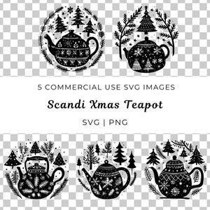 Théière de Noël scandinave Svg, Svg de vacances scandinaves, Svg de théière de Noël vintage, Svg de thé de vacances, Svg de Noël nordique, thé de Noël