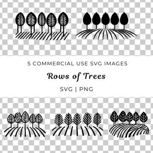 Rangées d'arbres Svg, Svg d'arbres à feuilles persistantes, Svg de ligne d'arbre de forêt, Clipart d'arbre, Svg de paysage forestier, grands arbres Svg, téléchargement numérique