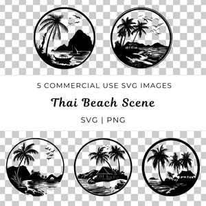 Svg de plage thaïlandaise, vecteur d'île tropicale, Svg de coucher de soleil sur la plage, vecteur de plage de Thaïlande, Svg de scène d'océan, vecteur de littoral thaïlandais, Svg de bord de mer