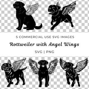 Rottweiler en el cielo Vector, Perro con alas de ángel Svg, Clipart de animales de ángel de la guarda, Gráfico espiritual, Memorial de mascotas del mejor amigo del hombre Svg