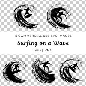波に乗るサーファー SVG、サーフィンアドベンチャーベクター、海の波 SVG、ビーチライフベクター、サーフボードに乗る SVG、サーフィンモーションベクター、ウォータースポーツ SVG