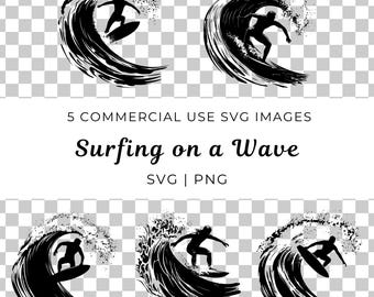 波に乗るサーファー SVG、サーフィンベクターアート（デジタルダウンロード）