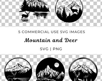 SVG-bundel met herten en bergen (digitale download)