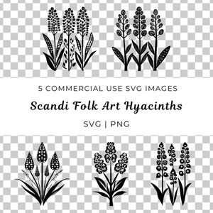 Giacinti vettoriali, Clip art scandinava, Clipart giacinto scandinavo, Fiore Svg, Arte popolare nordica, Fiore vettore Svg, Fiore vettore floreale