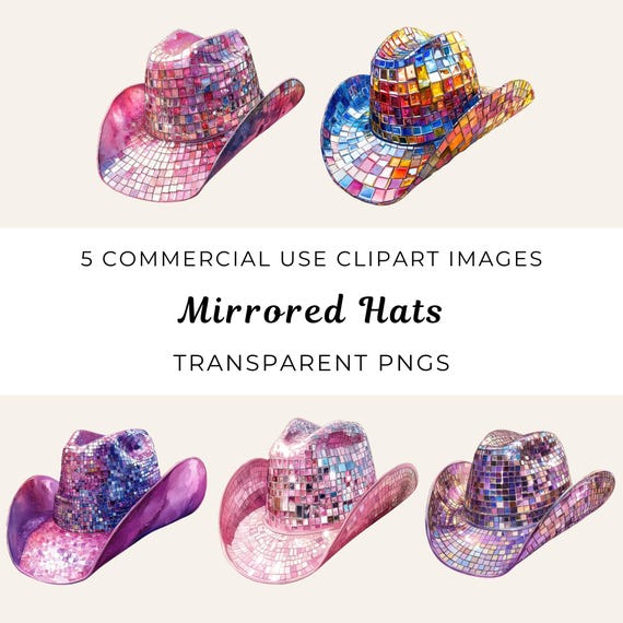 Disco Cowgirl Hat PNG Clipart, Mirrored Western Hats (Digital Download)