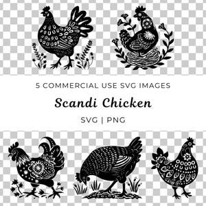 Scandi de poulet, Svg de poulet art folklorique, Svg de poule de pays, motif de fleurs d'art folklorique, des cliparts poulet, poulet de la ferme, art vectoriel, Svg Bundle