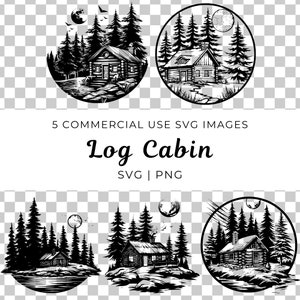 Blokhut SVG's, bronnen voor digitale kunst, Forest Wood Cabin png-afbeeldingen, grafisch ontwerpactiva, natuur vectorillustraties, camping clipart