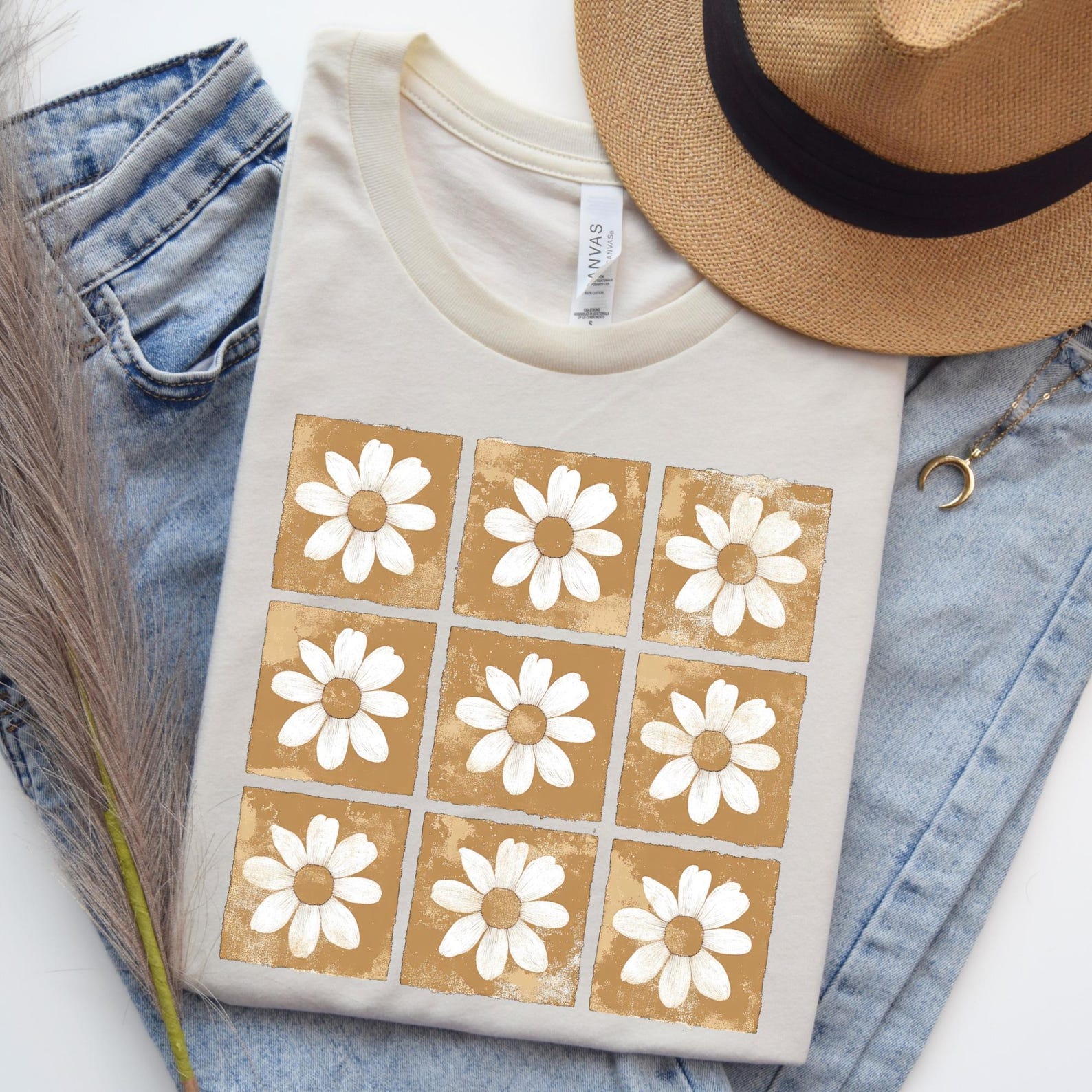 Tan Checkered Daisy PNG, Floral Grid Clipart (digital Download) - Etsy