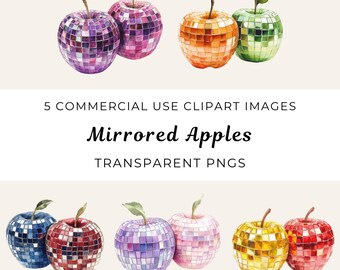 Disco Ball Apple Clipart, Retro gespiegelt PNG (digitaler Download)