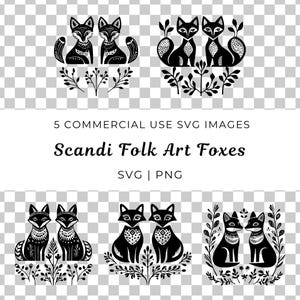Art folklorique scandinave vecteur de renards, vecteur de renard scandinave, vecteur de renard nordique, renard forestier forestier Svg, vecteur de renard art folklorique suédois, Boho renard Svg