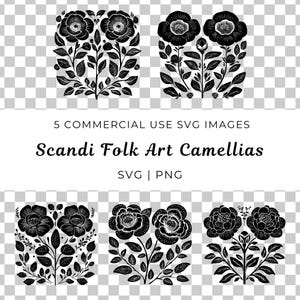 Camélia scandinave Svg, vecteur de fleur de camélia folk, camélia nordique Svg, fleur scandinave Svg, vecteur de fleur de camélia, floral scandinave