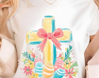 Pastel Easter Cross PNG, Christian Sublimation Design (Digital Download)