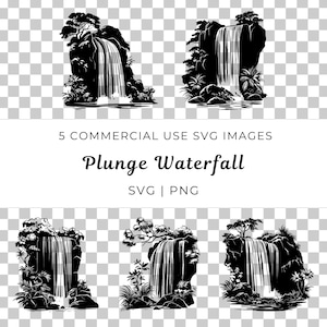 Plunge Waterfall Svg, Rapid Waterfall Drop Vector, Mountain Waterfall Cascade Svg, Falling Water Svg, Scenic River Vector, Waterfall Cliff