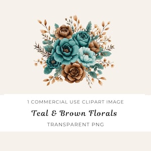 Teal e Brown Florals Png, Boho Florals Png, Elegant Flowers Clipart, Natureza Png, Casamento Floral Png, Soft Florals Png, Earthy Flowers Png