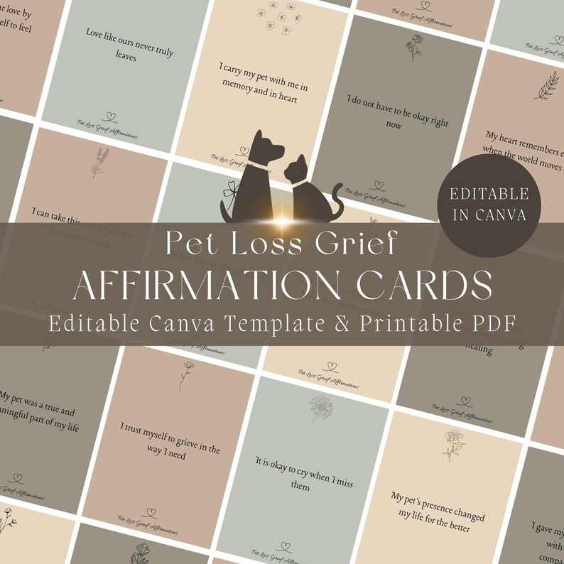 Pet Loss Grief Affirmation Cards, Healing Support, (canva Template ...
