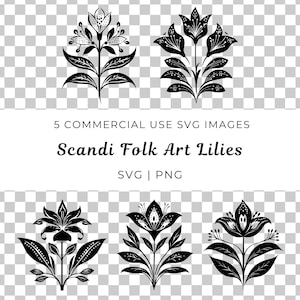 Svg de lys folkloriques scandinaves, vecteur de lys scandinave, Svg de fleur de lys de style folk, Svg de lys traditionnel, vecteur de design floral nordique élégant