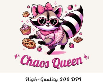Divertente procione PNG, design certificato Chaos Queen (download digitale)