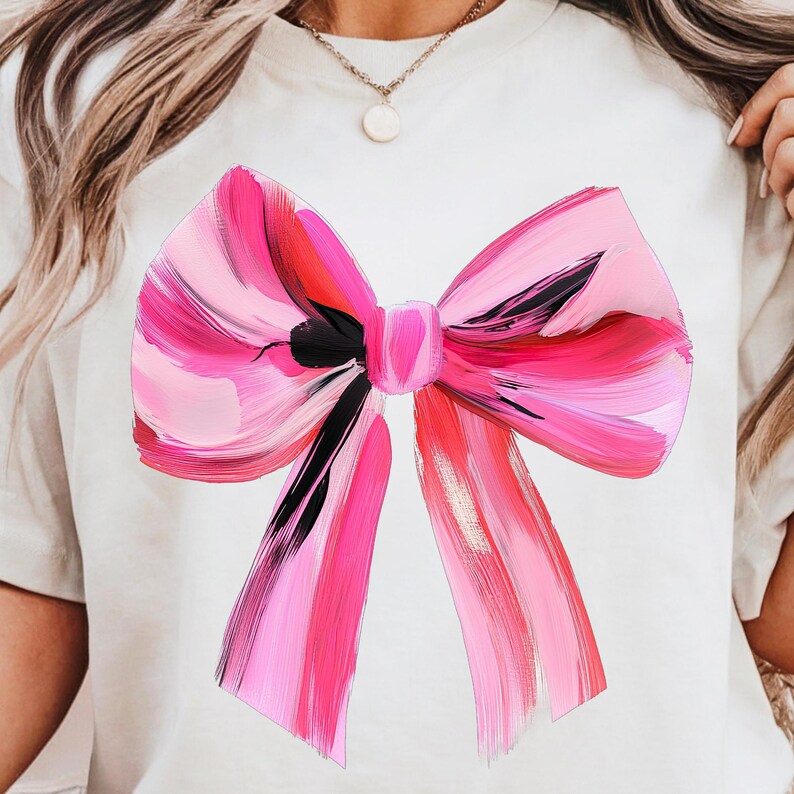 Lazo de pincelada de rayas rosas PNG, diseño femenino y coqueto (descarga digital) imagen 6
