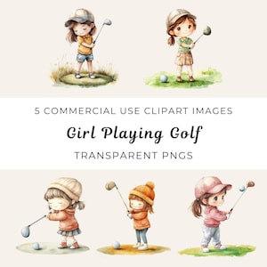 Golf Png Girl, Girly Golf Png, Divertimento Golf Png, Amante del Golf, Stile Cartone Animato Acquerello, Ragazza Golfista Clipart Bambini, Design Sublimazione Ragazza Golf