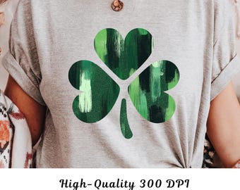 St. Patricks Day Kleeblatt, Pinselstriche Kleeblatt Design (Digitaler Download)