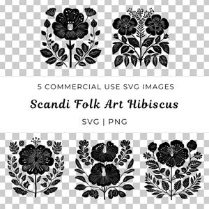 Hibiscus scandinave Svg, vecteur d'art folklorique Hibiscus, fleur d'hibiscus Svg, vecteur d'hibiscus scandinave, Svg d'hibiscus nordique