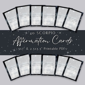 Carte di affermazione positiva dello zodiaco Scorpione, mazzo stampabile di amore per se stessi e potenziamento, citazioni di ispirazione astrologica per la crescita personale, PDF