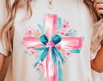 Cruz de Pascua floral PNG, diseño de pinceladas (descarga digital)