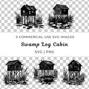 Blokhut op palen Svg, moerashuis Vector, verhoogde natuur hut Svg, Marsh Cabin Vector, rustieke hut Svg, Lakehouse op palen Vector