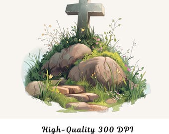 Kreuz auf einem Hügel, Ostern Religiöses Clipart (Digitaler Download)