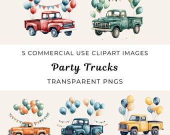 Clipart de camión de fiesta, tema de transporte de cumpleaños (descarga digital PNG)