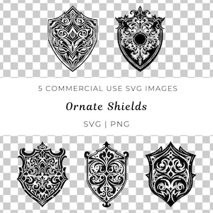 Ornate Shields Svg, Decorative Shield Vector, Medieval Shield Design, Fantasy Armor Clipart, Decorative Armor Plate Svg, Elegant Crest Svg