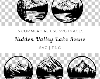 Mountain Lake Scene SVG, River Creek Landscape Vector (Digital Download)