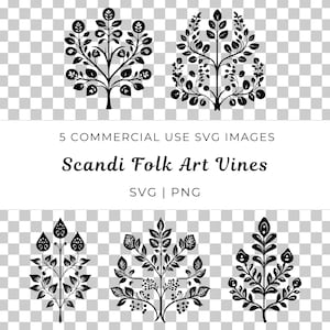 Scandi Folk Art Vines Vector, Decorative Vines Svg, Floral Svg Bundle, Scandi Vines Vector, Folk Art Vine Svg, Nordic Botanical Vines Svg