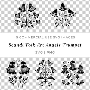 Tromba degli angeli Svg, Arte popolare scandinava Svg, Vettore scandinavo, Clip art scandinava, Immagine di fiori Svg, Arte popolare norvegese Svg, Disegni nordici