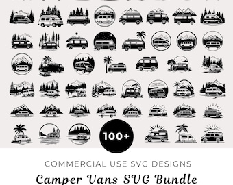Camper Van Szene SVG Bundle, Camping Abenteuer Clipart (digitaler Download)