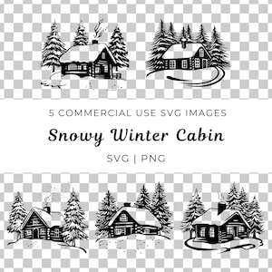 Gezellige besneeuwde hut SVG, Winter Lodge Vector, rustieke ski-retreat, winter hut SVG, besneeuwde winters tafereel SVG, rustieke blokhut, winterlandschap