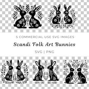 Art folklorique scandinave vecteur de lapins, vecteur de lapin Scandi, mignon lapin Svg, vecteur de lapin de Pâques, nature nordique lapin Svg, Svg de lapin des bois