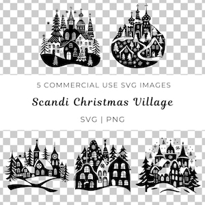 Villaggio di Natale Scandinavo Svg, Natale Scandinavo Svg, Villaggio Nordico Svg, Villaggio di Natale Svg, Villaggio Invernale Svg, Villaggio innevato Svg