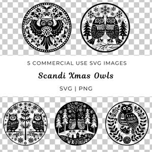 Scandi volkskunst kerstuilen Svg, Scandinavische kerstuil Svg, volkskunst vakantie uil Svg, kerstuil, Scandinavische kerst, Scandinavische uil